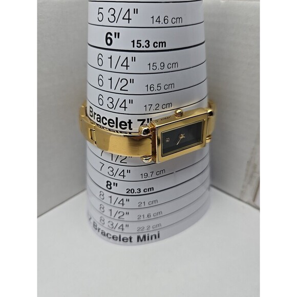 Womens Vintage Paolo Gucci Tank Watch Black Dial Gold Tone Bangle New Battery - Picture 7 of 10